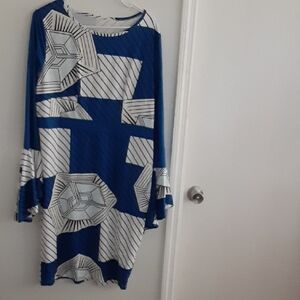 MICHI Long Sleeve Dress in Blue and White